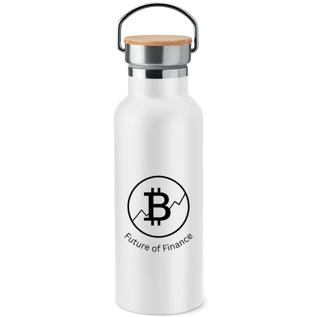 Edelstahl-Trinkflasche mit Bambusdeckel Future of Finance