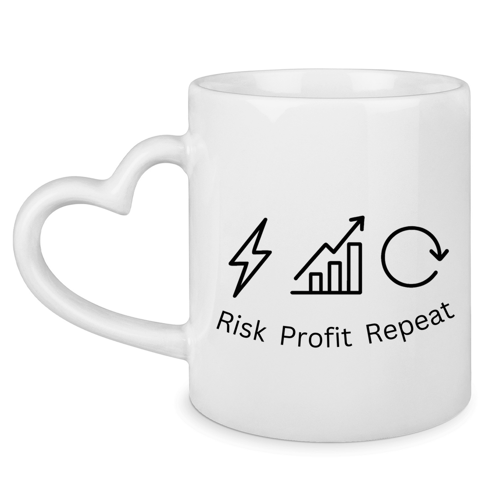 Tasse mit Herzhenkel Risk Profit Repeat