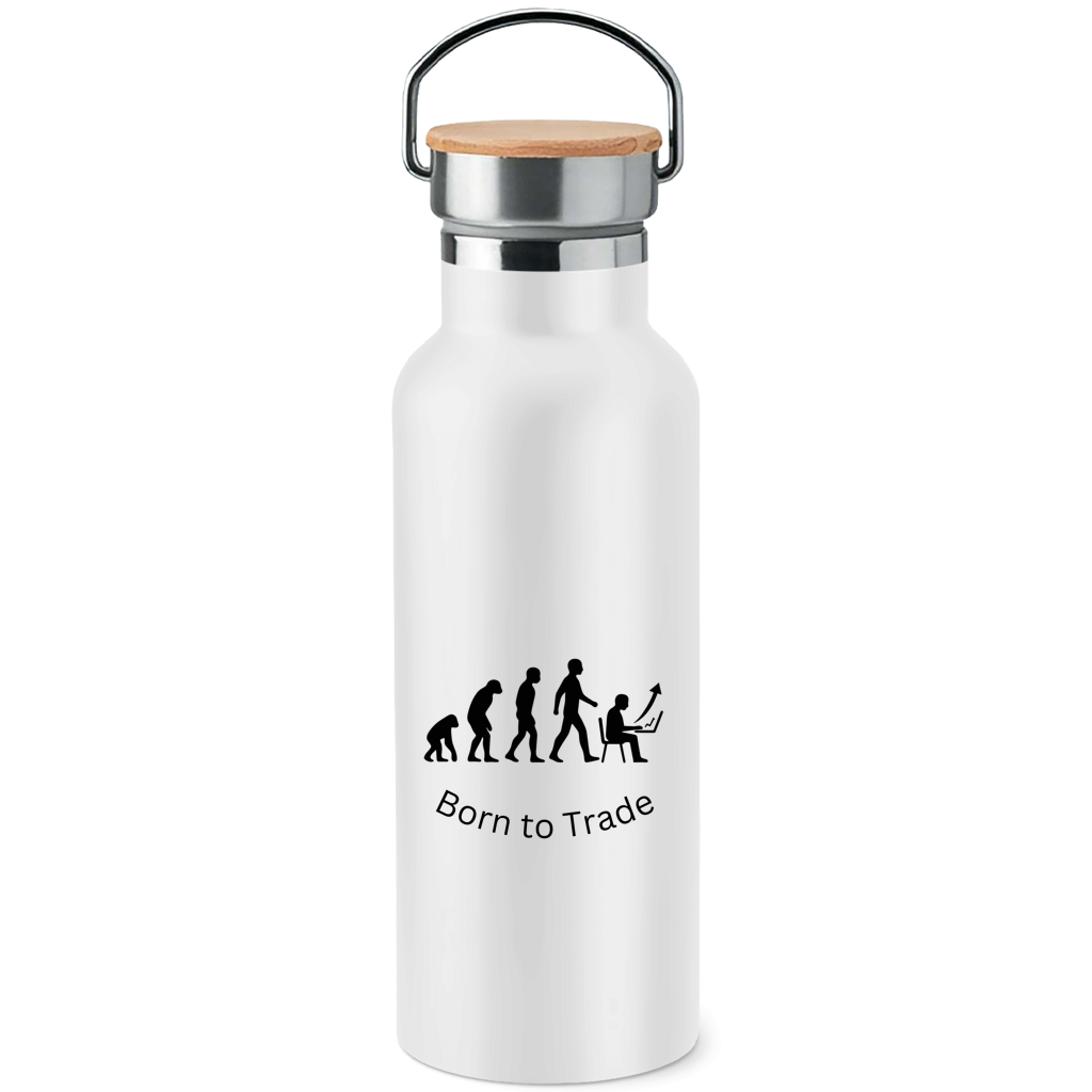 Edelstahl-Trinkflasche mit Bambusdeckel Born to Trade