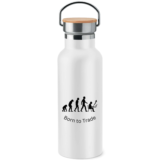 Edelstahl-Trinkflasche mit Bambusdeckel Born to Trade
