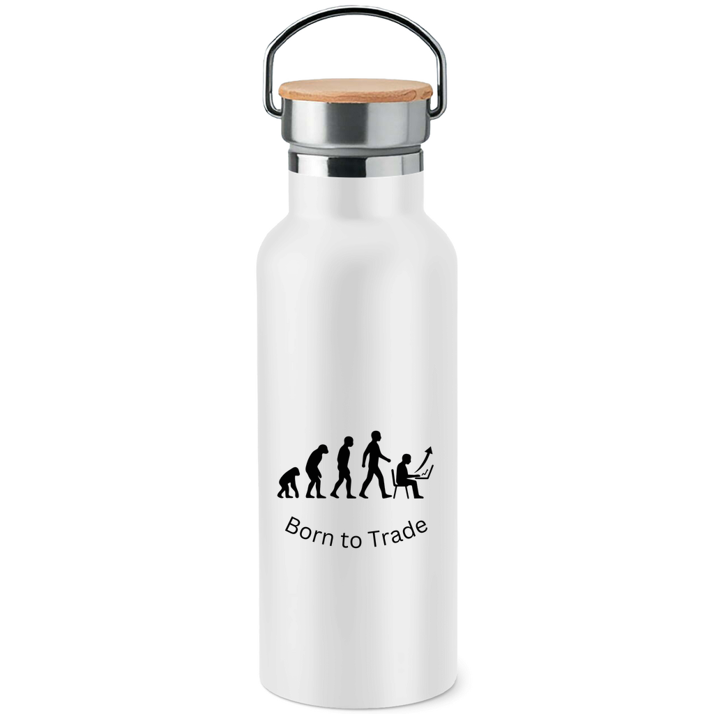 Edelstahl-Trinkflasche mit Bambusdeckel Born to Trade