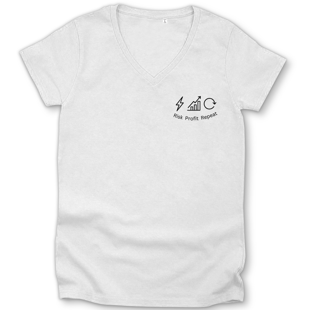 Damen Premium Bio V-Neck T-Shirt Risk Profit Repeat