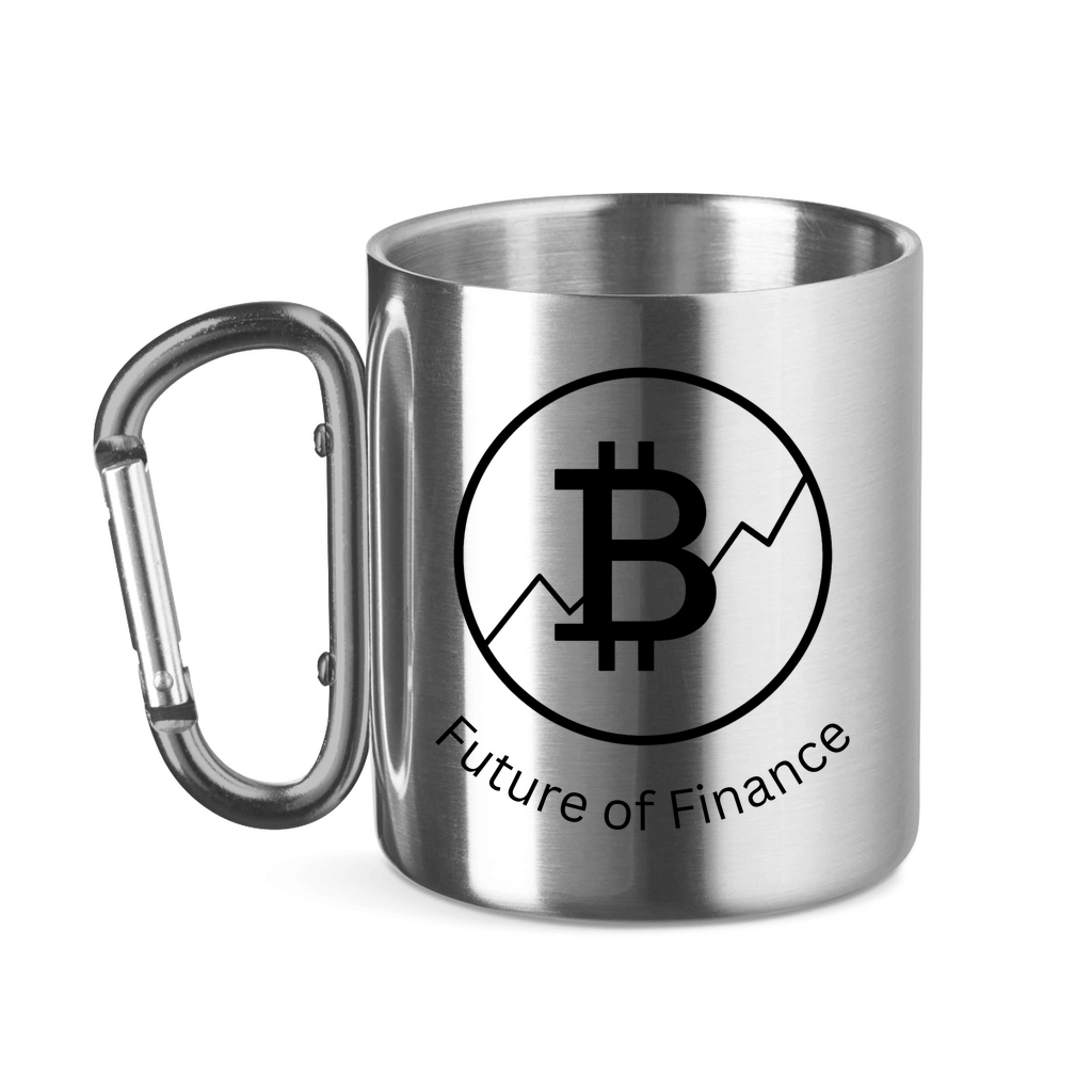 Edelstahltasse mit Karabinergriff Future of Finance