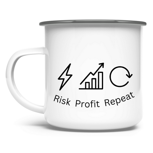 Emaille Tasse Risk Profit Repeat