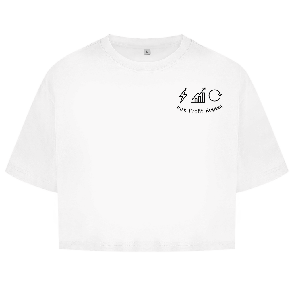 Damen Oversize Crop Top Risk Profit Repeat